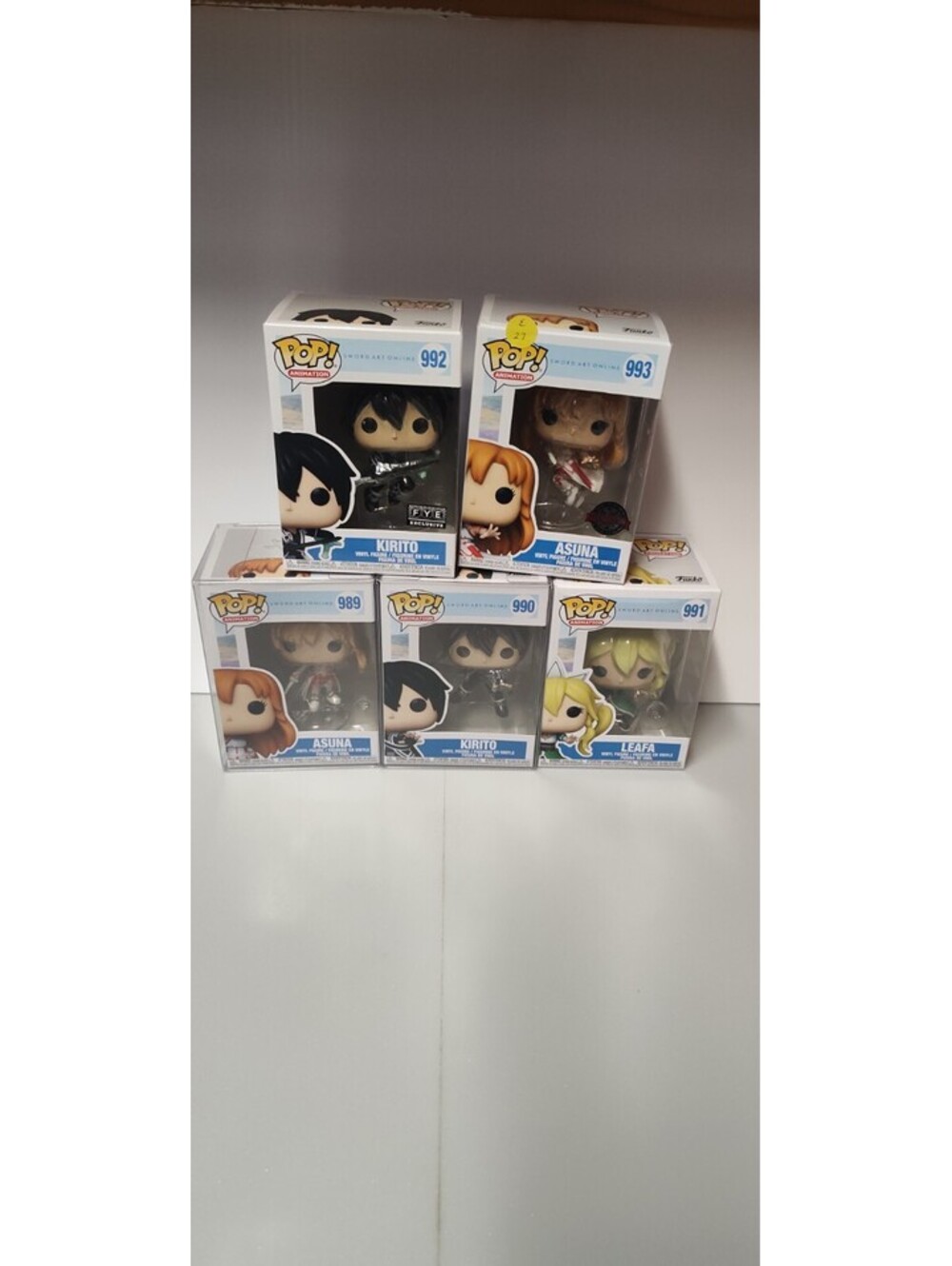Funko Pop Sword Art Online Complete Set 989-993 Kirito FYE Exclusive Asuna Leafa